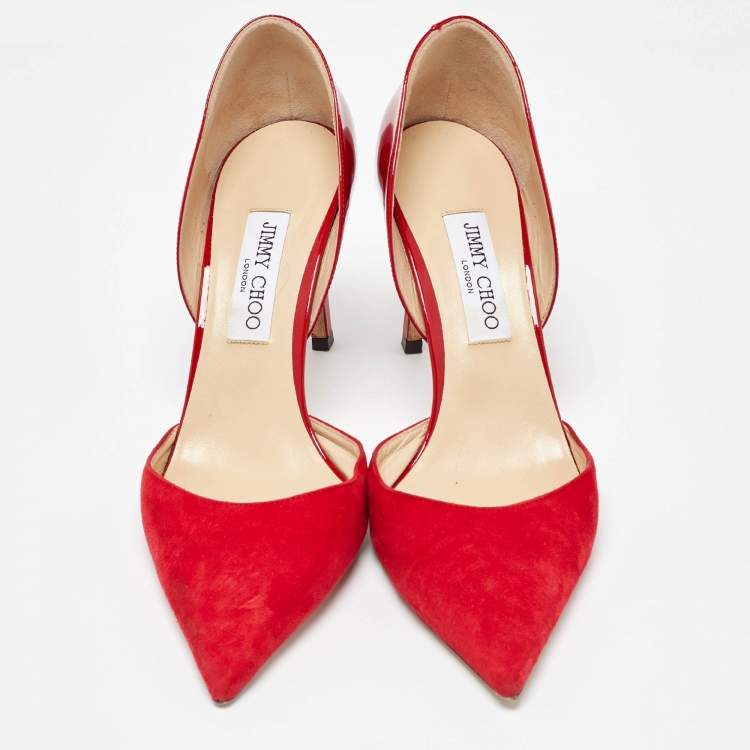 Pre Owned Jimmy Choo Red Suede and Patent Leather Darylin Pumps Size 41