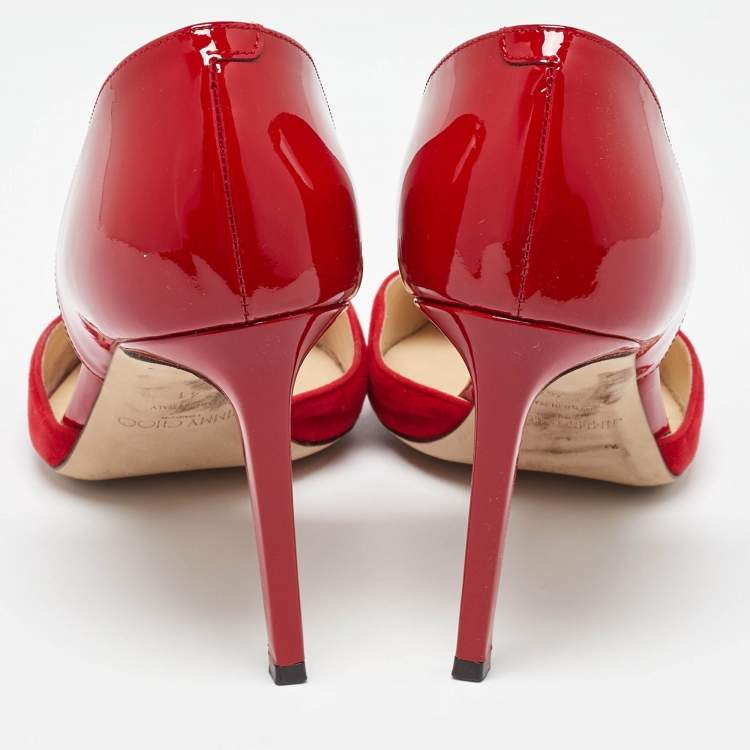 Pre Owned Jimmy Choo Red Suede and Patent Leather Darylin Pumps Size 41