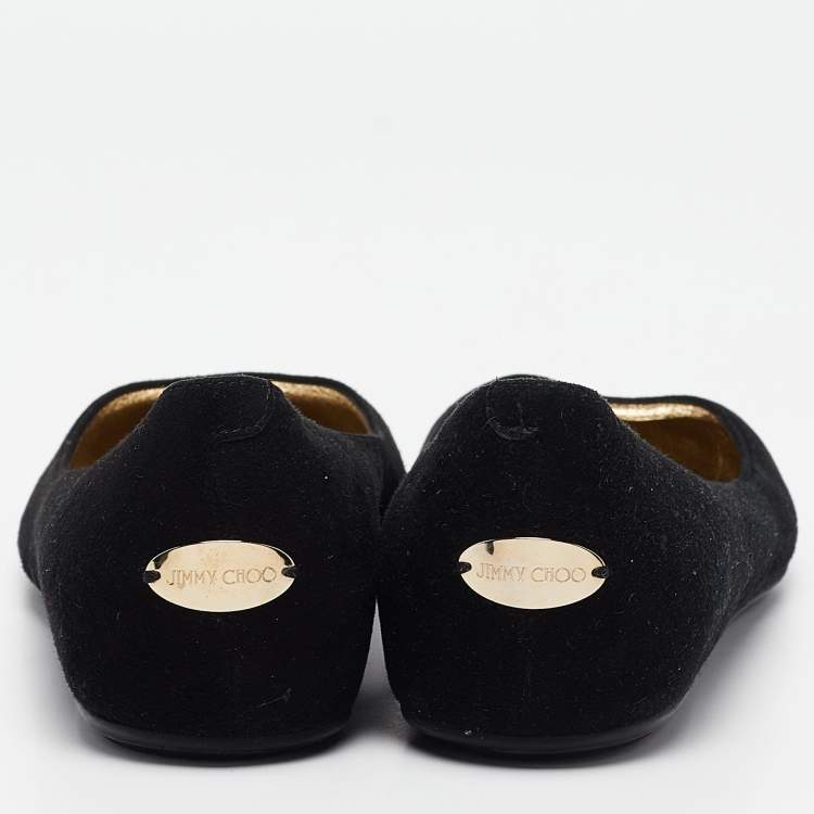 Pre Owned Jimmy Choo Black/Silver Suede and Glitter Ballet Flats Size 38.5