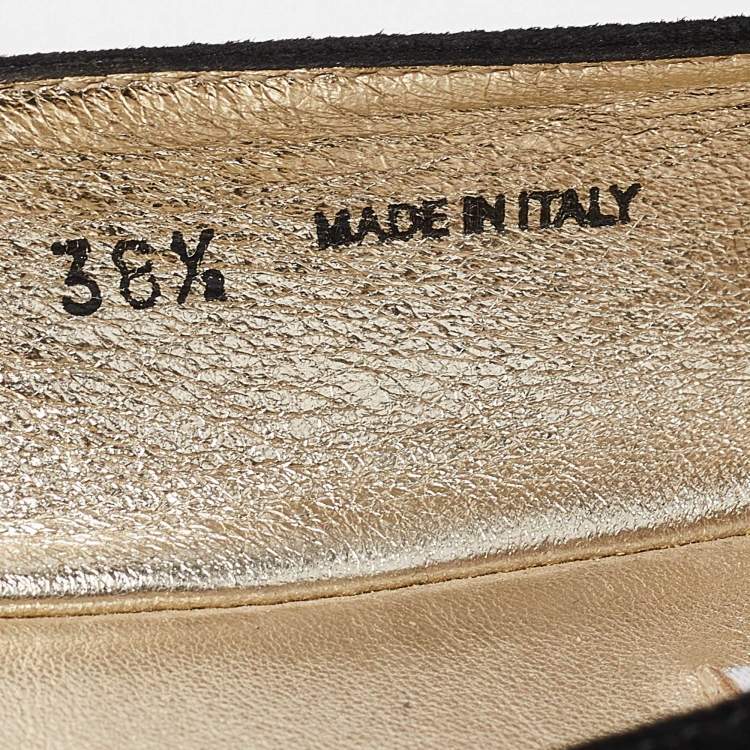Pre Owned Jimmy Choo Black/Silver Suede and Glitter Ballet Flats Size 38.5