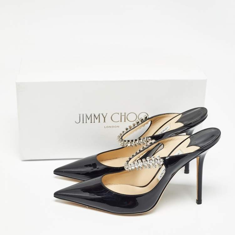 Pre Owned Jimmy Choo Black Patent Leather Crystal Embellished Bing Mules Size 41
