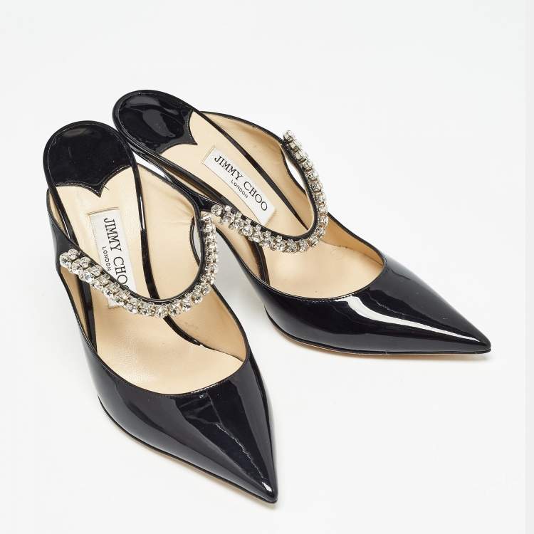 Pre Owned Jimmy Choo Black Patent Leather Crystal Embellished Bing Mules Size 41