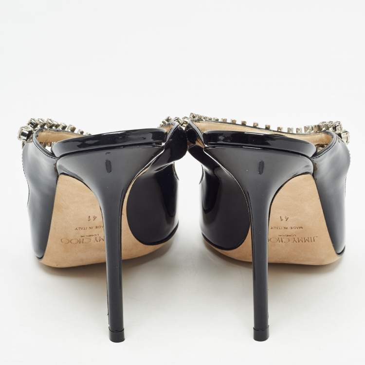 Pre Owned Jimmy Choo Black Patent Leather Crystal Embellished Bing Mules Size 41