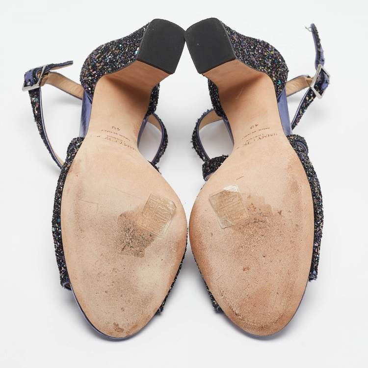 Pre Owned Jimmy Choo Purple Coarse Glitter Carrie Sandals Size 40