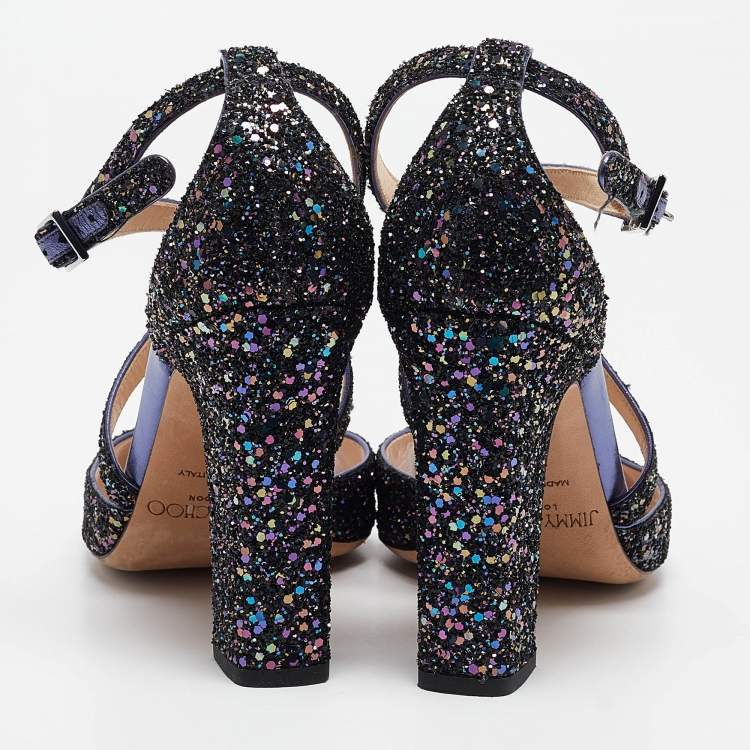 Pre Owned Jimmy Choo Purple Coarse Glitter Carrie Sandals Size 40