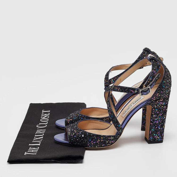Pre Owned Jimmy Choo Purple Coarse Glitter Carrie Sandals Size 40