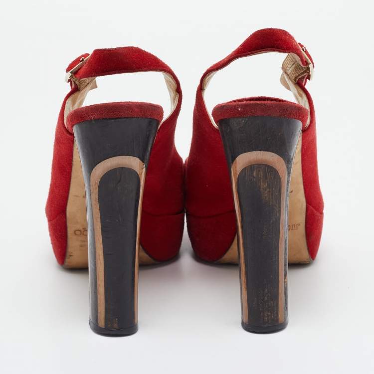 Pre Owned Jimmy Choo Red Suede Lexy Slingback Sandals Size 38