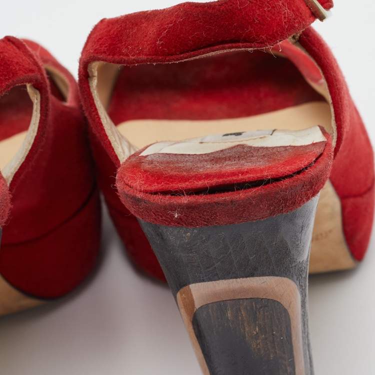 Pre Owned Jimmy Choo Red Suede Lexy Slingback Sandals Size 38
