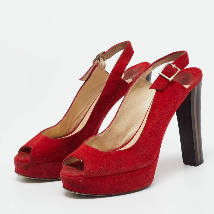 Pre Owned Jimmy Choo Red Suede Lexy Slingback Sandals Size 38