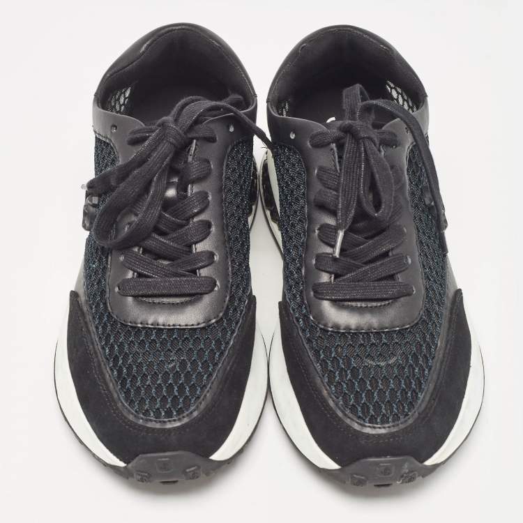Pre Owned Jimmy Choo Black Mesh and Suede Memphis Lace Up Sneakers Size 38