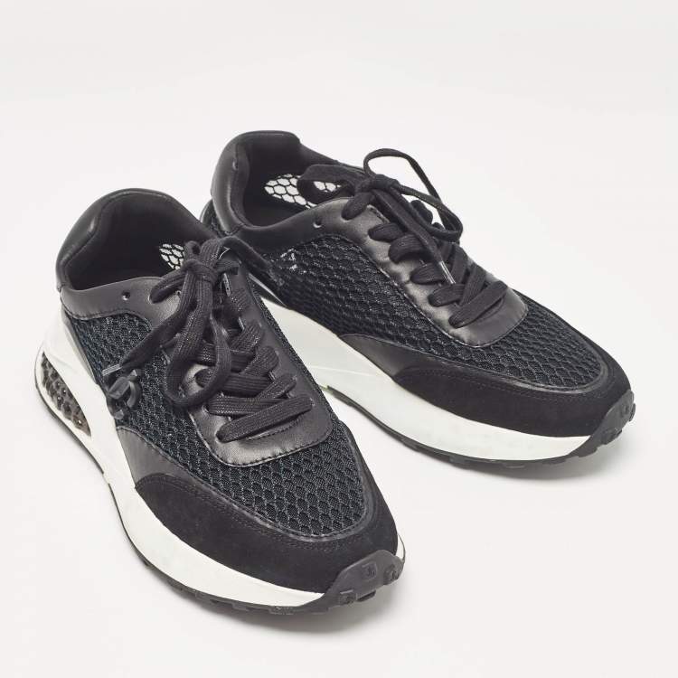 Pre Owned Jimmy Choo Black Mesh and Suede Memphis Lace Up Sneakers Size 38