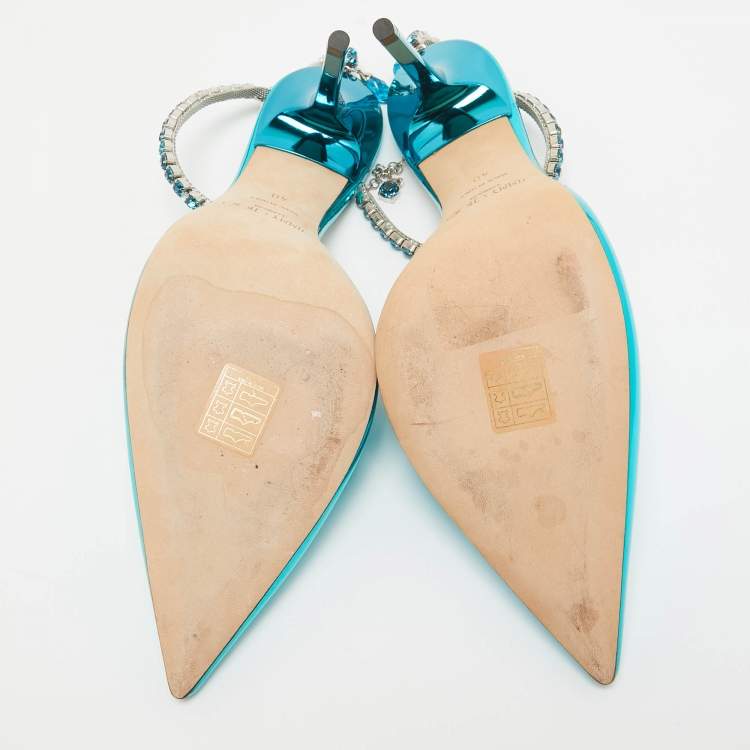 مملوكة مسبقًا Jimmy Choo Blue Patent Leather Saeda Crystal Embellished Pointed Toe Pumps 40