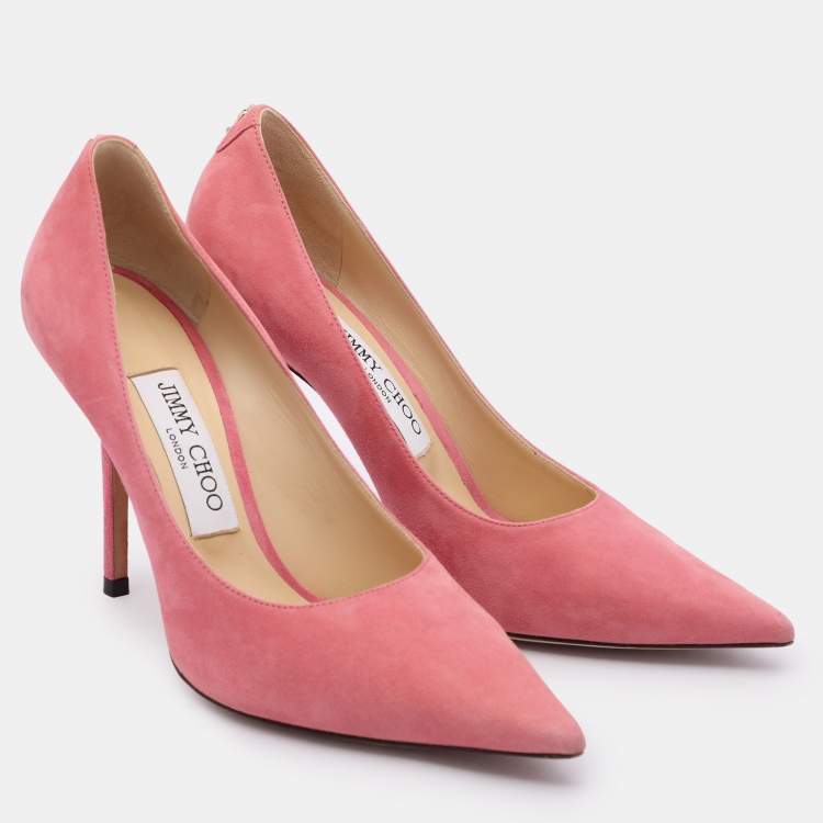 Pre Owned Jimmy Choo Pink Suede Love Pointed Toe Pumps Size 36.5