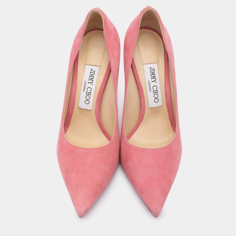Pre Owned Jimmy Choo Pink Suede Love Pointed Toe Pumps Size 36.5