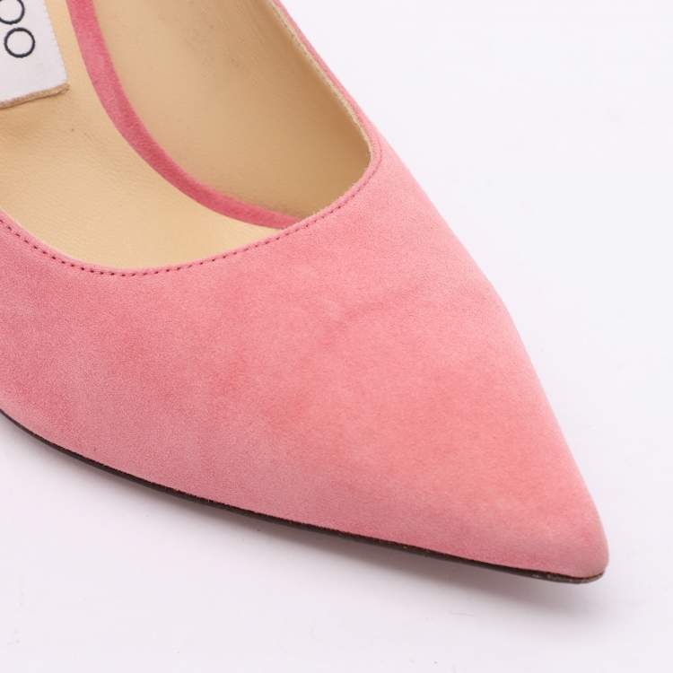 Pre Owned Jimmy Choo Pink Suede Love Pointed Toe Pumps Size 36.5