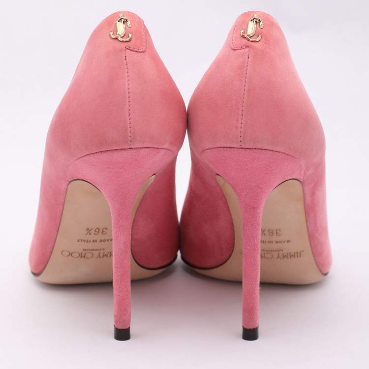 Pre Owned Jimmy Choo Pink Suede Love Pointed Toe Pumps Size 36.5