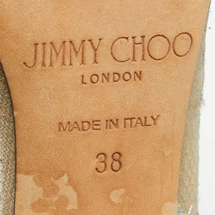 Pre Owned Jimmy Choo Metallic Grey Lace Romy Pumps Size 38