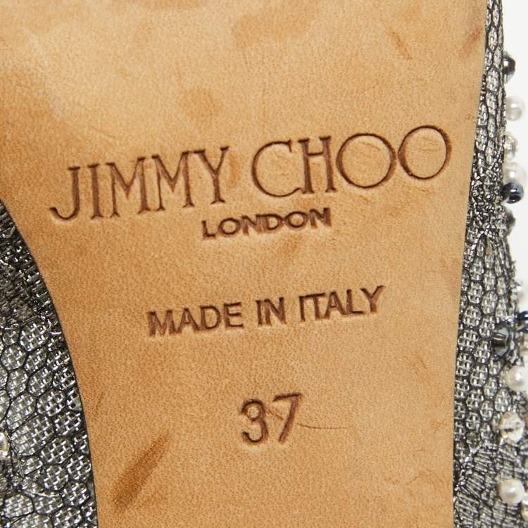 Pre Owned Jimmy Choo Grey Embellished Lace Romy Pumps Size 37