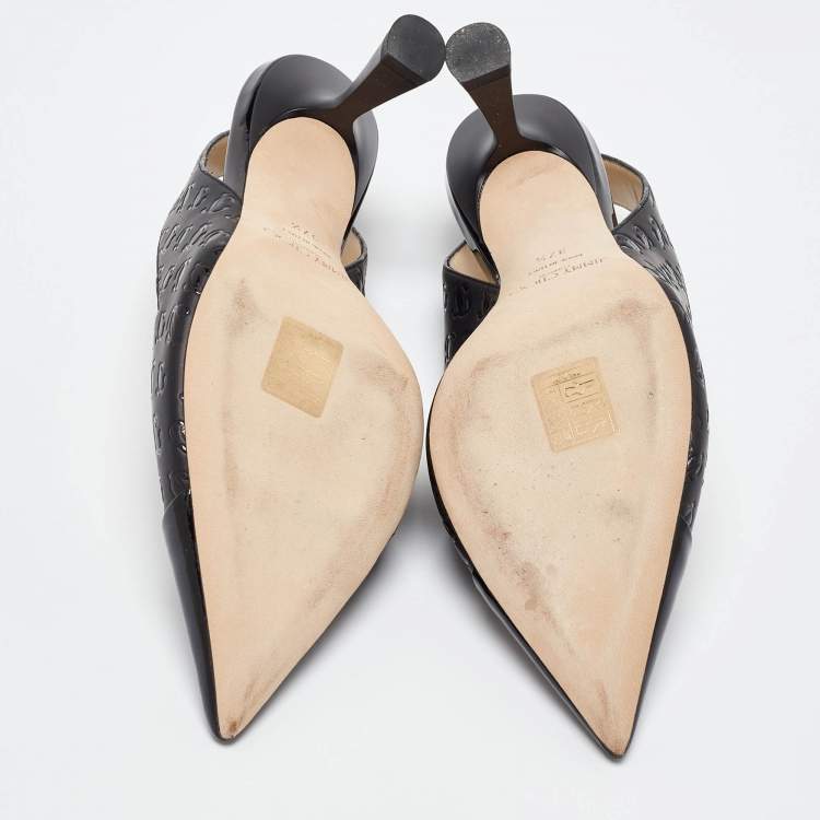 مملوكة مسبقًا Jimmy Choo Black Logo Embossed Leather Liya Slingback Pumps Size 37.5