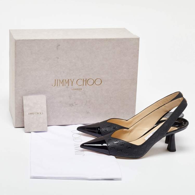 مملوكة مسبقًا Jimmy Choo Black Logo Embossed Leather Liya Slingback Pumps Size 37.5