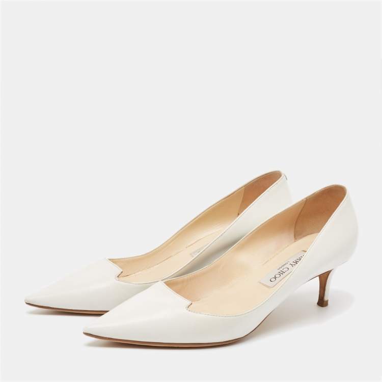 Pre Owned Jimmy Choo White Leather Pointed Toe Pumps Size 40
