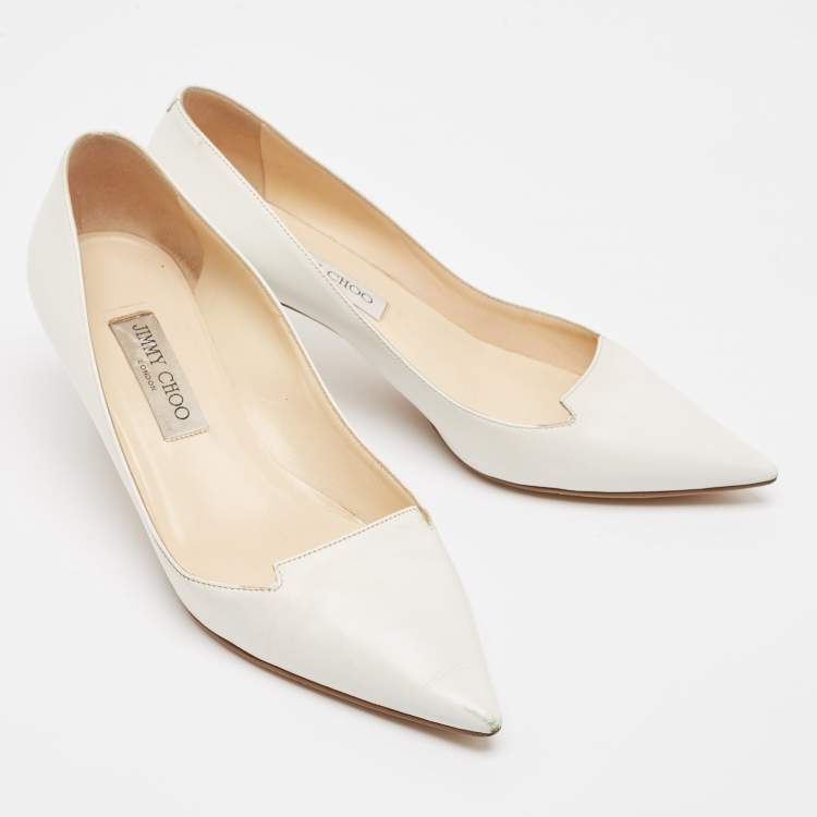 Pre Owned Jimmy Choo White Leather Pointed Toe Pumps Size 40