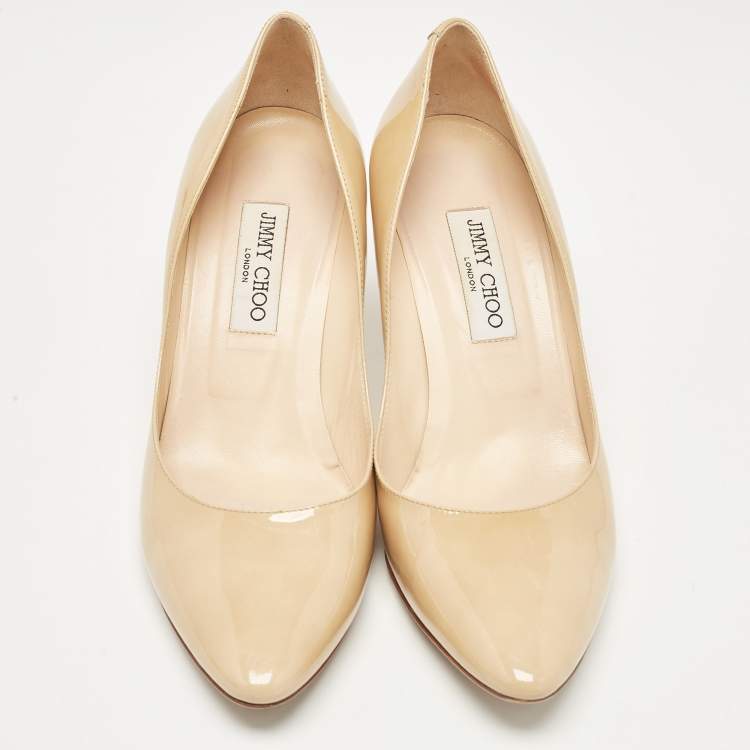 Pre Owned Jimmy Choo Beige Patent Leather Pumps Size 41