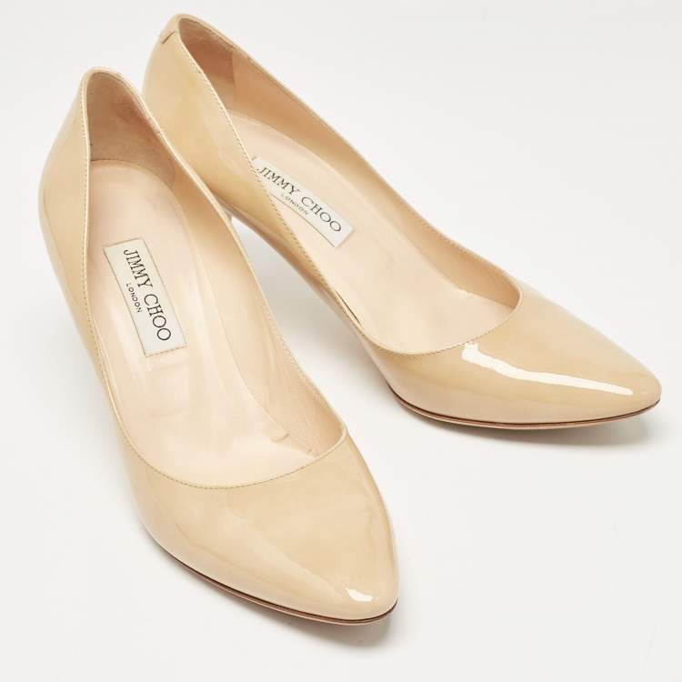Pre Owned Jimmy Choo Beige Patent Leather Pumps Size 41