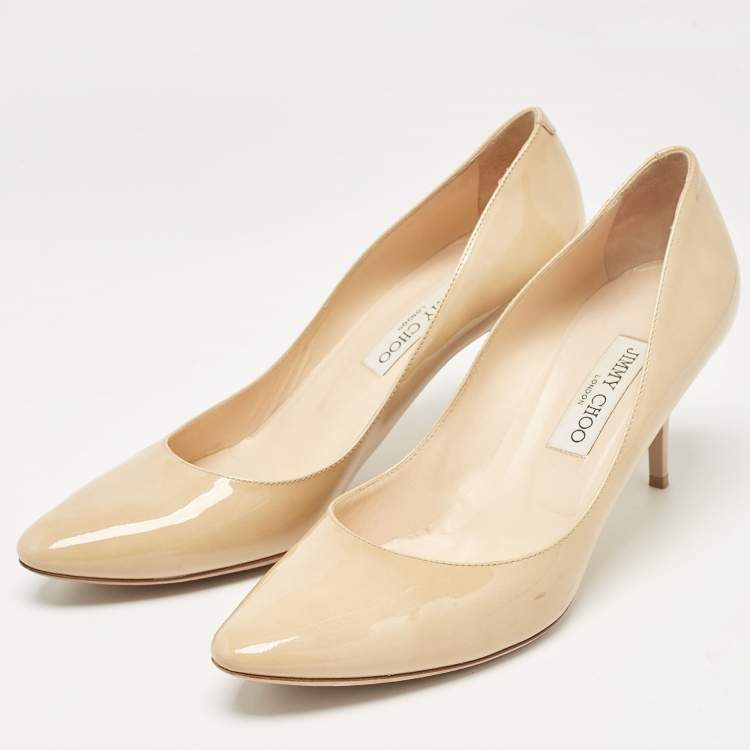 Pre Owned Jimmy Choo Beige Patent Leather Pumps Size 41