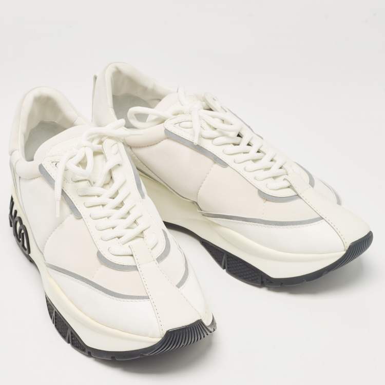 Pre Owned Jimmy Choo White Fabric and Leather Raine Lace Up Sneakers Size 41.5