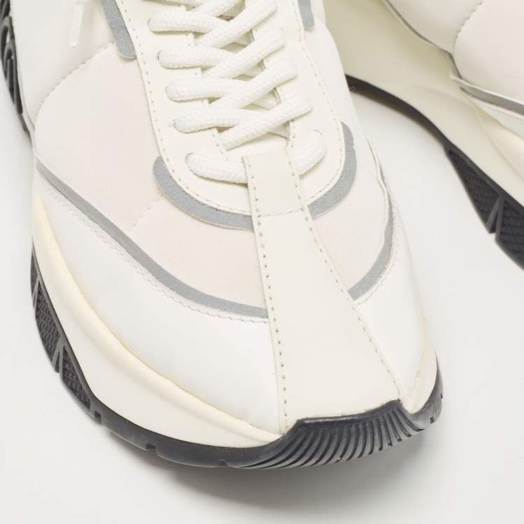 Pre Owned Jimmy Choo White Fabric and Leather Raine Lace Up Sneakers Size 41.5