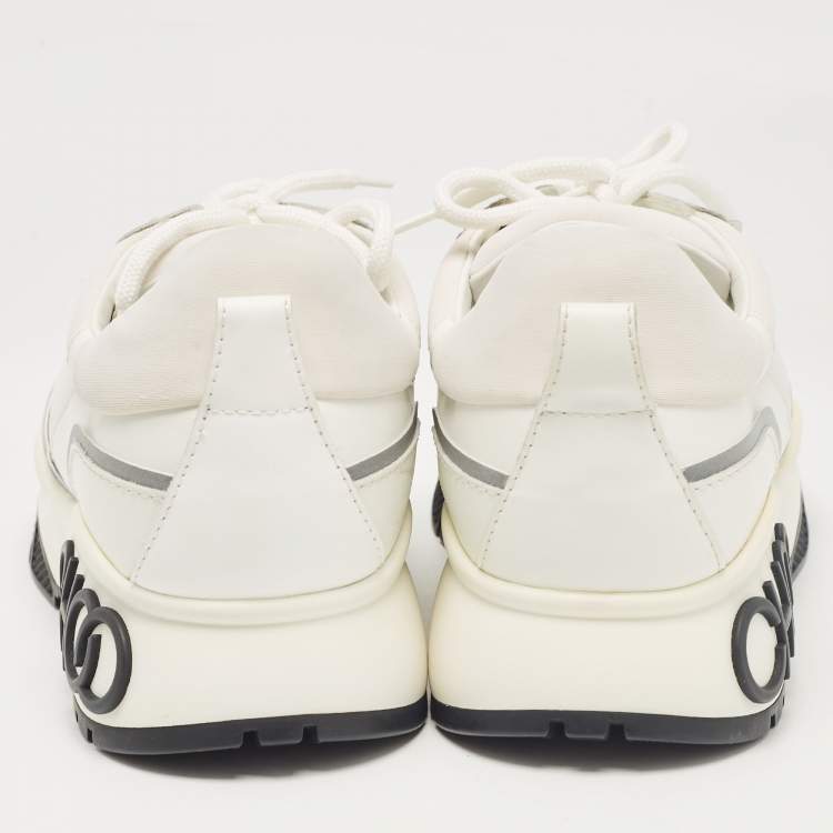Pre Owned Jimmy Choo White Fabric and Leather Raine Lace Up Sneakers Size 41.5