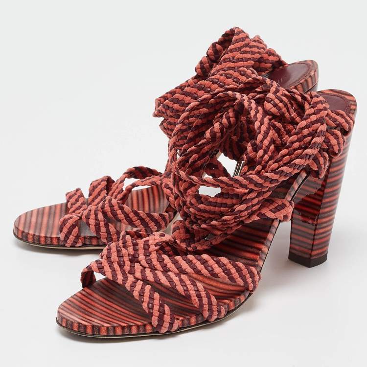Pre Owned Jimmy Choo Two Tone Woven Suede and Leather Ankle Tie Sandals Size 37
