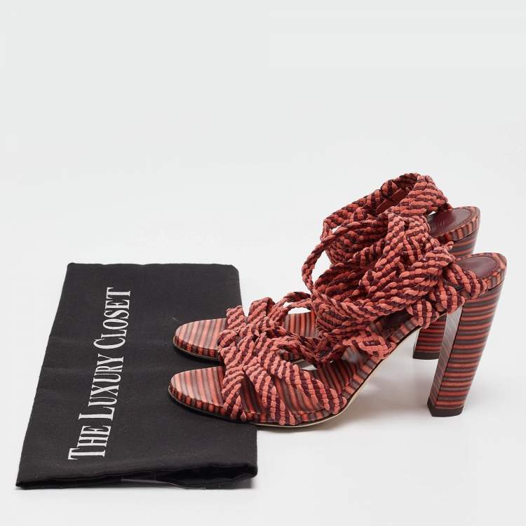Pre Owned Jimmy Choo Two Tone Woven Suede and Leather Ankle Tie Sandals Size 37