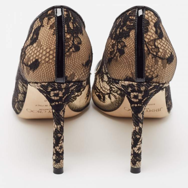 مملوكة مسبقًا Jimmy Choo Black Lace and Patent Leather Romy Pumps Size 38