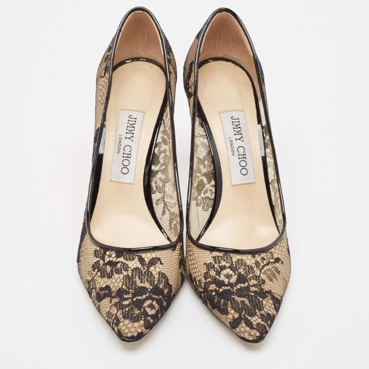 مملوكة مسبقًا Jimmy Choo Black Lace and Patent Leather Romy Pumps Size 38