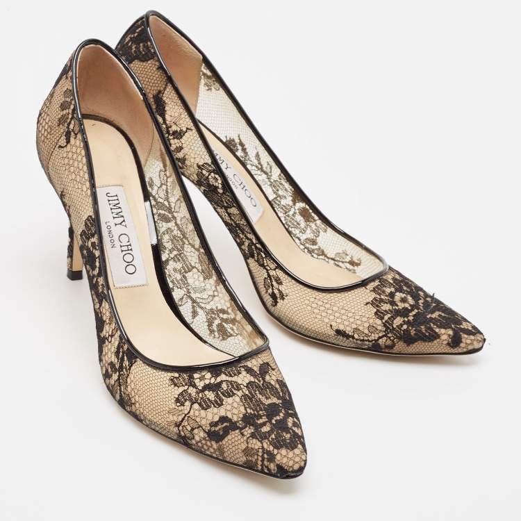 مملوكة مسبقًا Jimmy Choo Black Lace and Patent Leather Romy Pumps Size 38