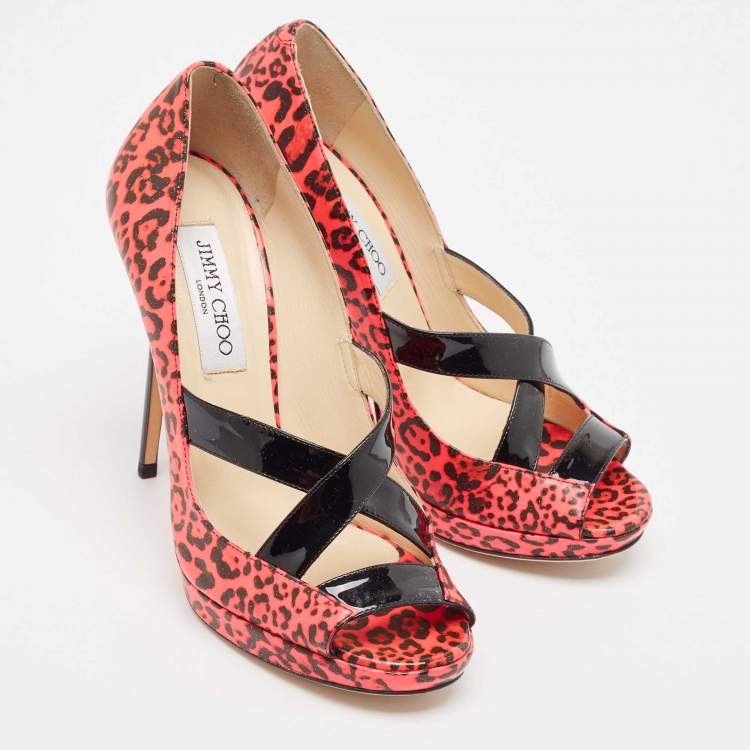 Pre Owned Jimmy Choo Pink Patent Leather Gesture Peep Toe Pumps Size 38.5