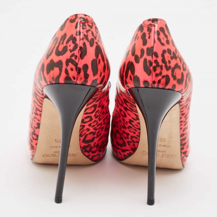 Pre Owned Jimmy Choo Pink Patent Leather Gesture Peep Toe Pumps Size 38.5