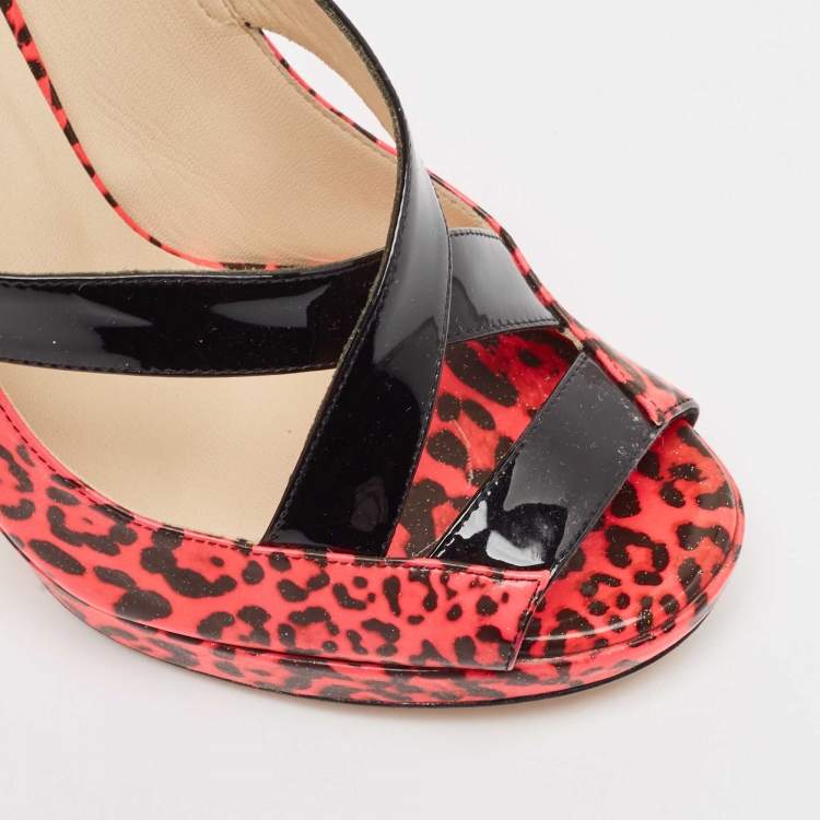 Pre Owned Jimmy Choo Pink Patent Leather Gesture Peep Toe Pumps Size 38.5