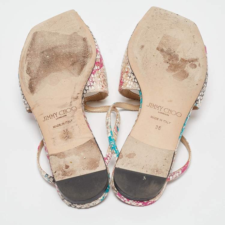 Pre Owned Jimmy Choo Multicolor Python Embossed Leather Flat Slides  Size  36