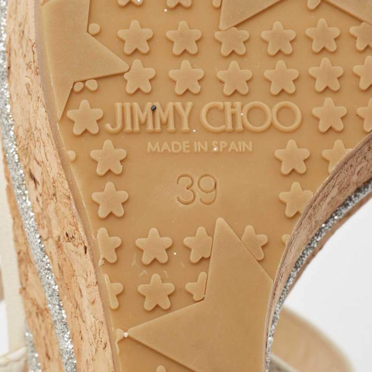 Pre Owned Jimmy Choo Cream Leather Wedge Sandals Size 39