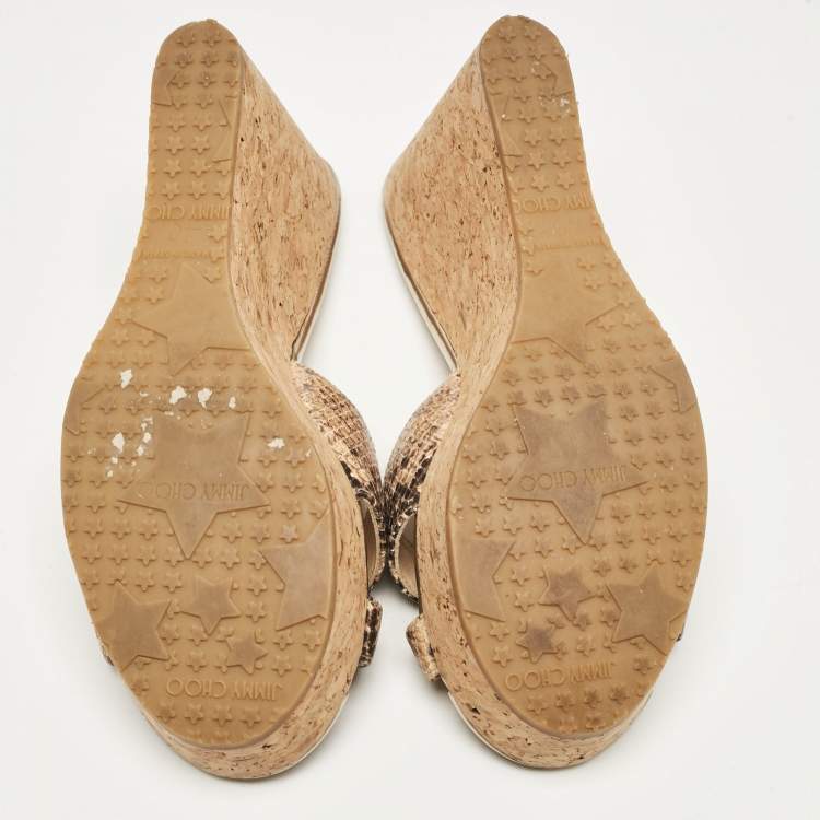 Pre Owned Jimmy Choo Brown/Black Embossed Python Prima Wedge Sandals Size 40