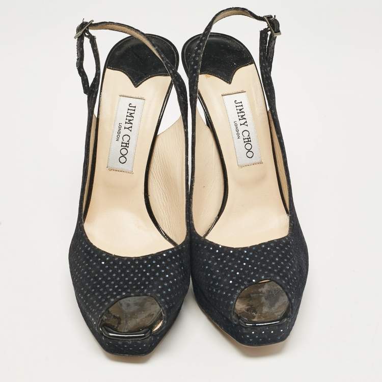 Pre Owned Jimmy Choo Black Embellished Suede Peep Toe Platorm Slingback Pumps Size 41