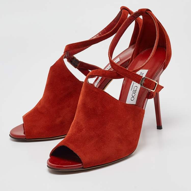 Pre Owned Jimmy Choo Orange Suede Ankle Strap Sandals Size 41