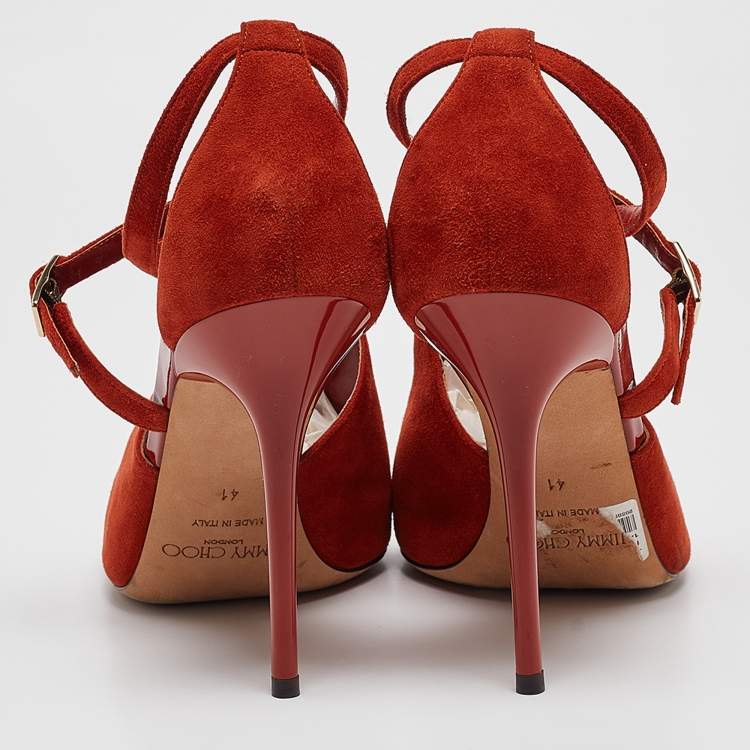 Pre Owned Jimmy Choo Orange Suede Ankle Strap Sandals Size 41