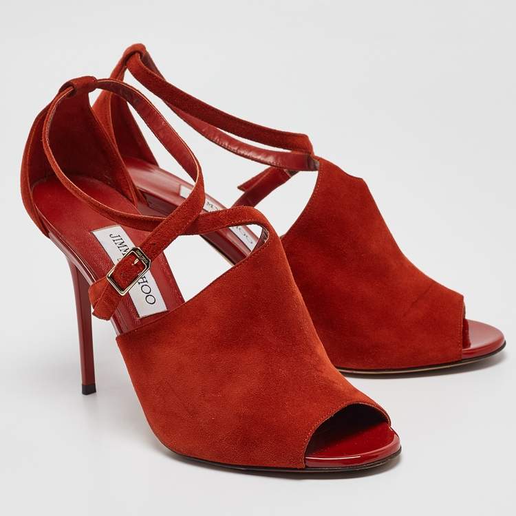 Pre Owned Jimmy Choo Orange Suede Ankle Strap Sandals Size 41