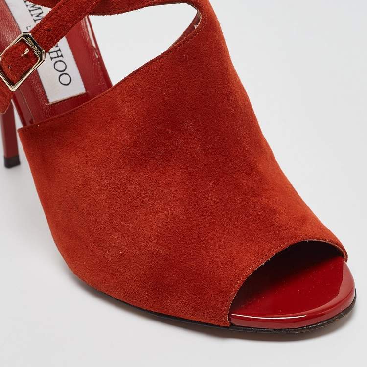 Pre Owned Jimmy Choo Orange Suede Ankle Strap Sandals Size 41