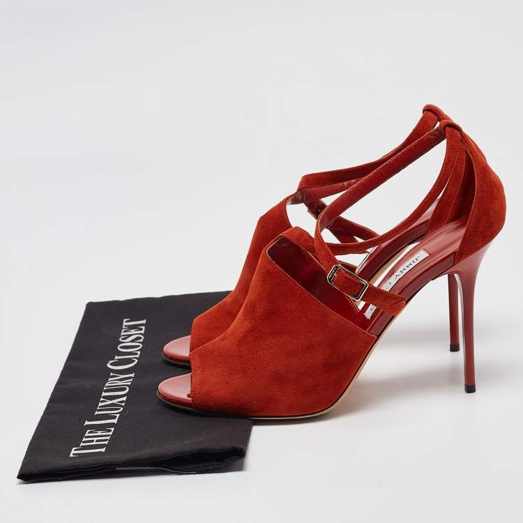 Pre Owned Jimmy Choo Orange Suede Ankle Strap Sandals Size 41