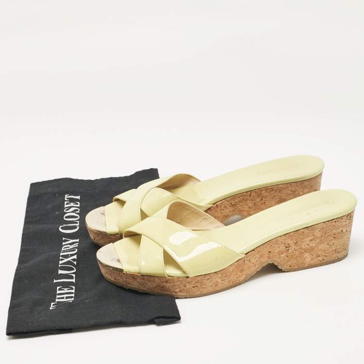 Pre Owned Jimmy Choo Green Patent Leather Prima Slide Sandals Size 40